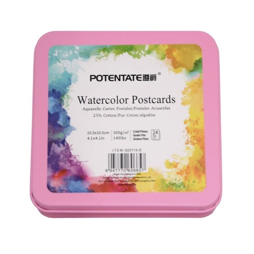 Potentate Watercolour Postcards 300gsm 105 x 105mm Cold Press (pink) (24 sheets)