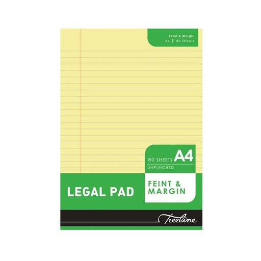 Treeline Legal Pad A4 Feint Margin (80 yellow pages)
